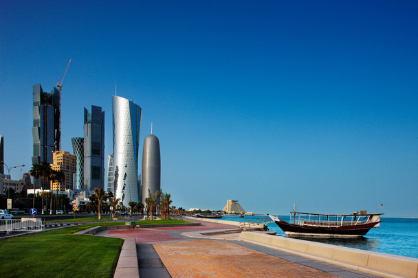 Doha's Corniche in West Bay is a popular exercise location - Photo, Image