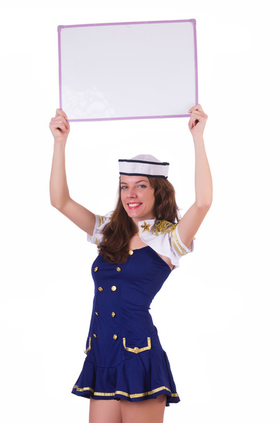 Donna hostess con bordo bianco
 - Foto, immagini