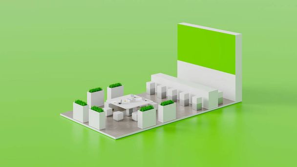 Na stoisku wystawowym biały i zielony, 3d renderowania - Zdjęcie, obraz