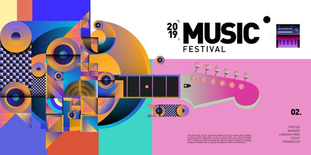 Festival de Música Diseño de Ilustración para Fiesta y Evento. Collage de ilustración vectorial de música para fondo y fondo de pantalla
 - Vector, imagen