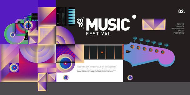 Muziek festival illustratie ontwerp voor feest en evenement. Vector illustratie collage van muziek voor achtergrond en behang - Vector, afbeelding