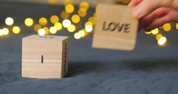 I LoveYou words written from wooden decorative cubes - Footage, Video