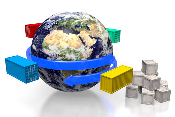 Caixas de madeira 3D, contêineres de carga, Terra - ótimo para tópicos como transporte de carga, entrega etc
. - Foto, Imagem