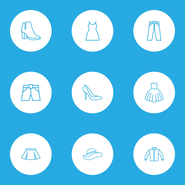 Clothes icons line style set with shorts, heels, skirt and other dress elements. Isolated  illustration clothes icons. - Photo, Image