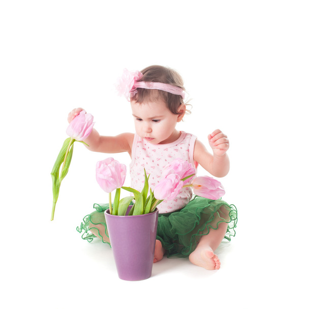 Baby with flowers - Фото, зображення
