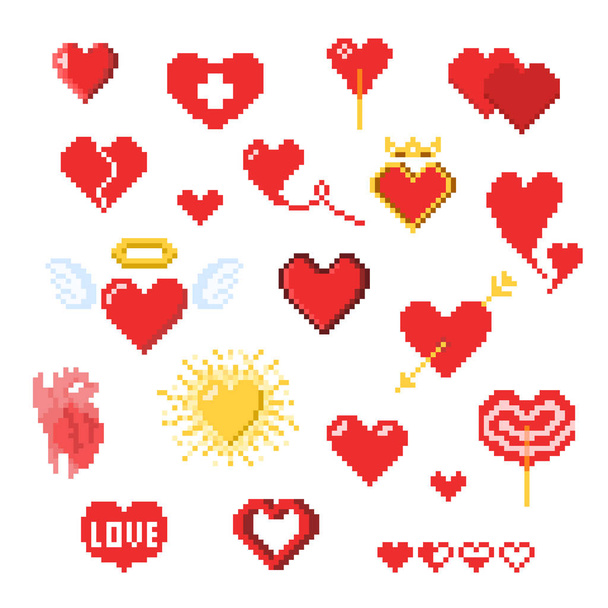 Varie icone del cuore pixel isolate sul bianco, San Valentino
 - Vettoriali, immagini