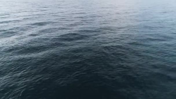 Bovenaanzicht van de rimpelingen van de blauwe zee. Schot. Achtergrond van het wateroppervlak met gladde golven en rimpels. Verkeer van blauwe oppervlakte van zee geeft rust en plezier - Video