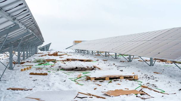 Newly installed solar panels on the field hill - Photo, Image
