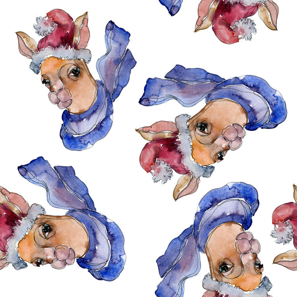 Cartoon character lama animal in a watercolor style isolated. Watercolor illustration set. Seamless background pattern. - Photo, Image