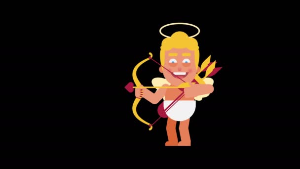 Charakter Cupid zobrazuje jazyk a střílí z luku. Alfa kanál. Smyčky animace. Motion grafika - Záběry, video