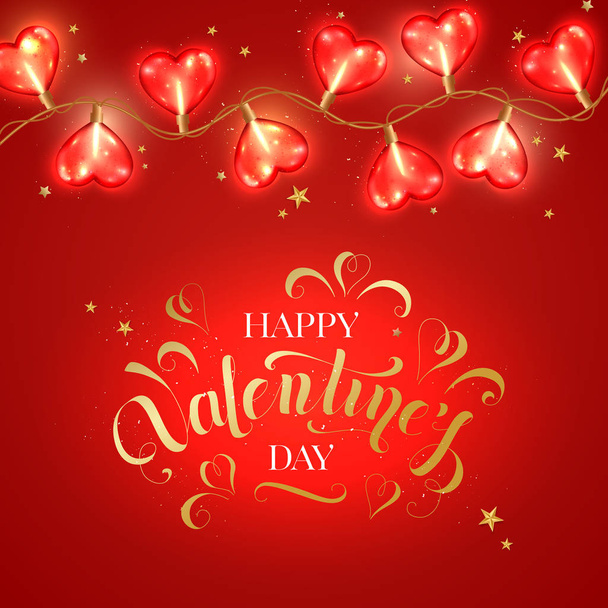 Valentine day background with heart shaped light bulb. Love concept vector illustration - Vetor, Imagem