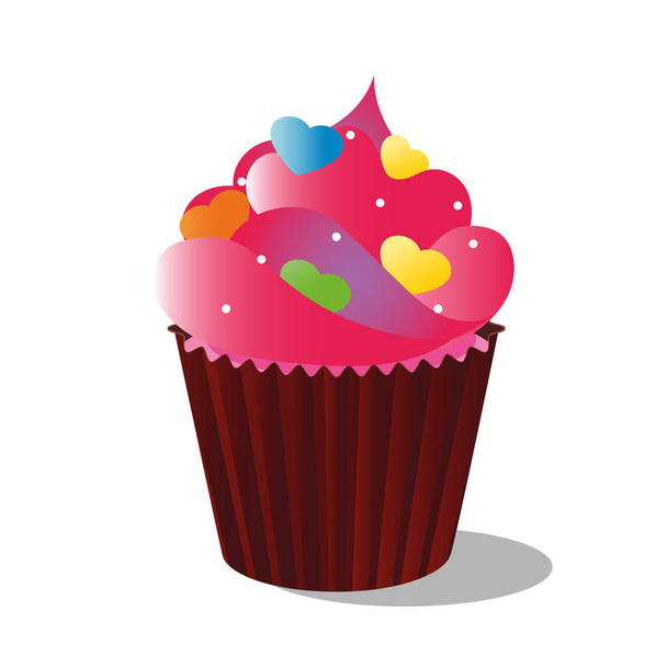 Dessin vectoriel cupcake coloré d'un décor décoré, crème et chocolat, sur fond blanc
 - Vecteur, image