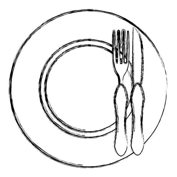 dish with fork and knife - Vector, Image