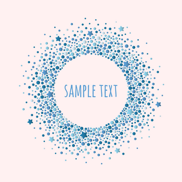 Round dotted frame with space for text. Frame of blue dots and stars of various size. Vector abstract background. - Vettoriali, immagini