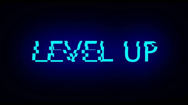 Letters of Level up text with noise on black, 3d render background, computer generating for gaming - Photo, Image