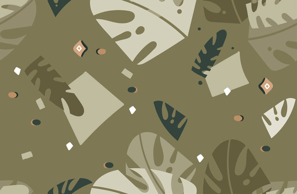 Vettore disegnato a mano astratto grafica moderna Natura tropicale ornamentale illustrazioni tribali arte collage modello senza soluzione di continuità con foglie di palma isolate su sfondo verde
 - Vettoriali, immagini
