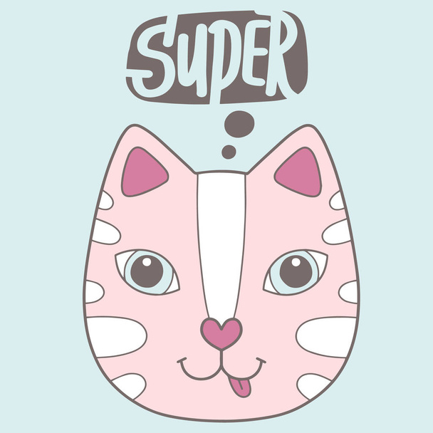 Cute positive cartoon cat with phrase in vector for kids - Vettoriali, immagini
