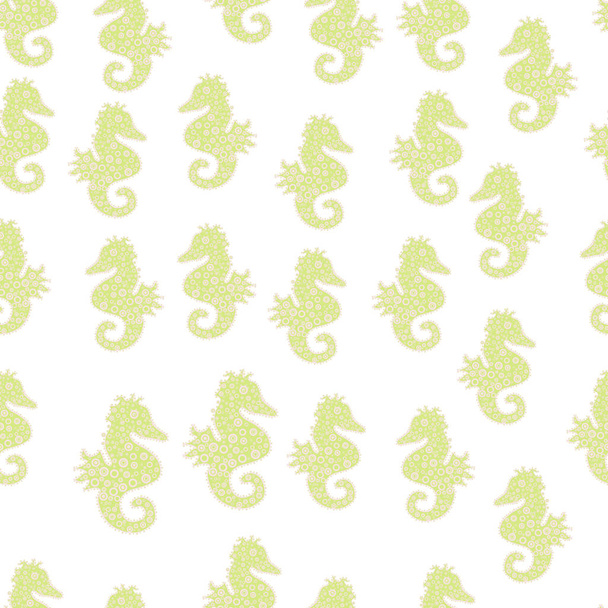 Beige, white and neutral Funny Sea Horse. Watercolor illustration. Seahorse seamless background. Simple marine pattern. Turquoise sea life. Hand drawn illustration. Summer exotic symbol. Vector design - Vector, Image