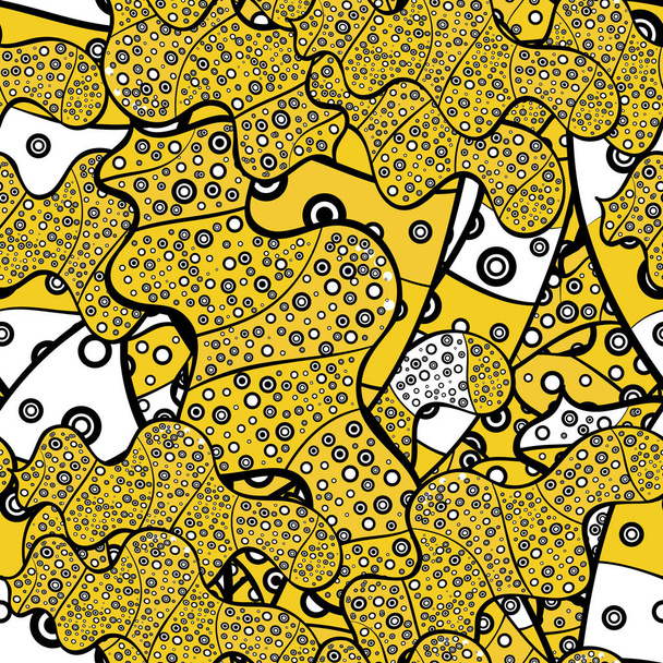 Doodles schwarz, weiß und gelb auf Farben. abstraktes Muster zur Illustration von Papiervektoren. nahtlose Skizze schöner Hintergrund. - Vektor, Bild