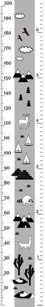 Vektor výška graf v minimalistický skandinávský styl. Metr zdi nebo výška metr, centimetr a palcová stupnice. Černá a bílá - Vektor, obrázek