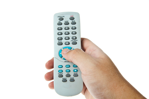 Ruční držení TV dálkové ovládání izolované na bílém pozadí - Fotografie, Obrázek