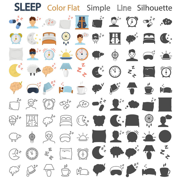 Color del sueño plano, línea, simple y conjunto de iconos de silueta para el diseño web y móvil
 - Vector, imagen
