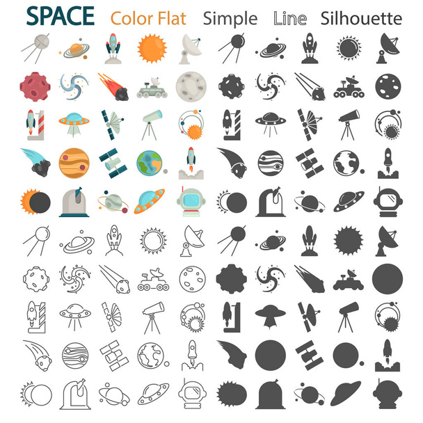 Color del espacio plano, línea, simple, conjunto de iconos de silueta para el diseño web y móvil
 - Vector, imagen
