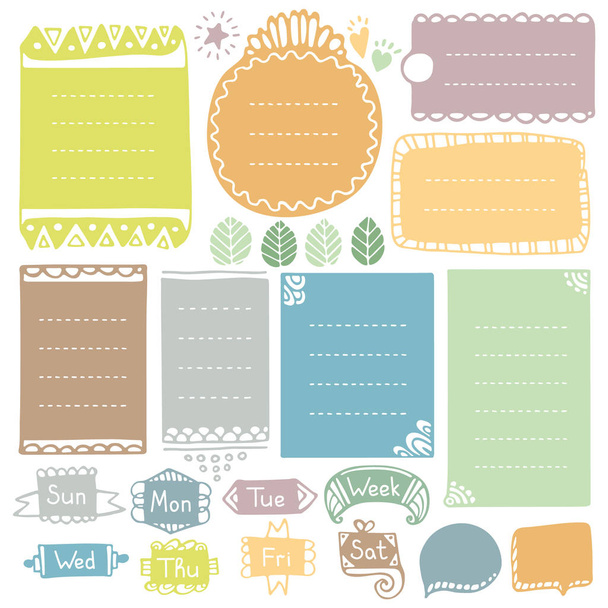 Bullet journal hand drawn vector elements for notebook, diary and planner. Cute doodle frames set isolated on white background.  - Vector, afbeelding