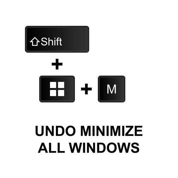 キーボード ショートカット、元に戻すは、すべての windows アイコンを最小化します。Web、ロゴ、モバイル アプリは、Ui、Ux の白い背景の上に使用できます。 - ベクター画像