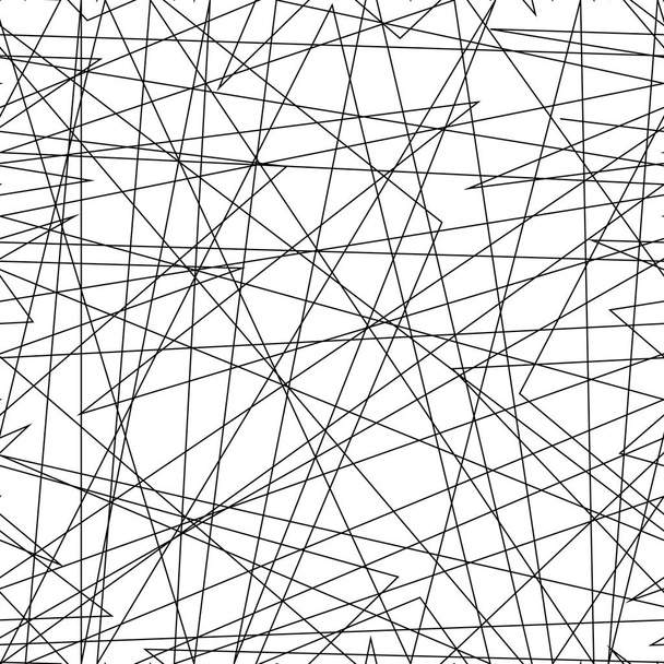 ランダムな混沌としたライン、抽象的な幾何学的なパターンとの非対称的なテクスチャです。現代美術背景、パターンを作成するための設計要素の黒と白のベクトル イラスト。グランジ都市スタイル. - ベクター画像