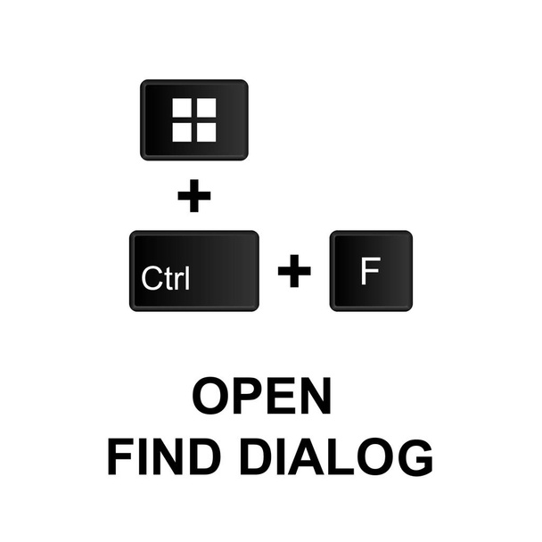 Tastenkombinationen, öffnen Sie das Finden-Dialog-Symbol. kann für Web, Logo, mobile App, ui, ux auf weißem Hintergrund verwendet werden - Vektor, Bild