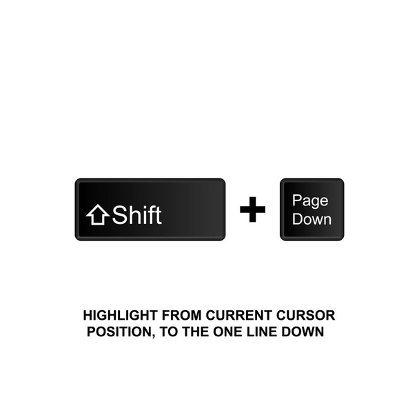 キーボード ショートカットは、現在のカーソル位置から 1 行アイコン下に強調表示。Web、ロゴ、モバイル アプリは、Ui、Ux の白い背景の上に使用できます。 - ベクター画像