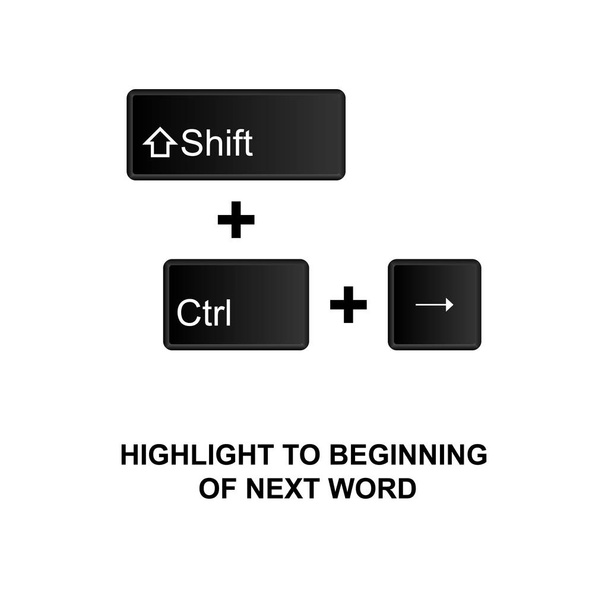 Keyboard shortcuts, highlight to beginning of next word icon. Can be used for web, logo, mobile app, UI, UX on white background - Vector, Image