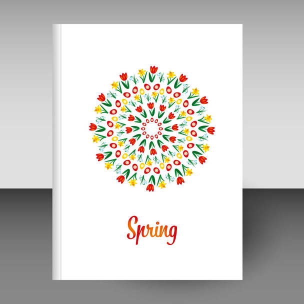 vector cover of diary or notebook hardcover - format A4 layout brochure concept - fresh colored with spring round easter floral mandala - Vector, afbeelding