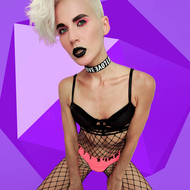 Freak Tomboy Blonde Girl party music concept collage art - Foto, imagen