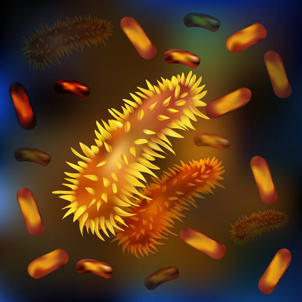 ウイルスや細菌を顕微鏡下でのセットです。初心者のための細胞感染エージェント。病原体、細胞疾患感染症の概念。単純な単細胞微生物、細菌 - ベクター画像