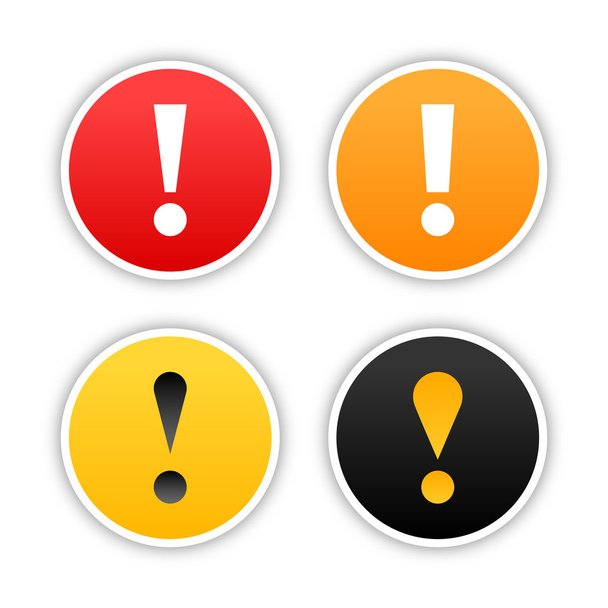 Colored attention stickers with exclamation mark and drop shadow on white. 10 eps - Vector, Image