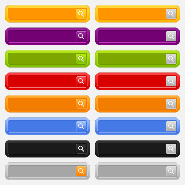 Web zoekformulier met knop Vergrootglas ondertekenen. variaties kleuren afgeronde rechthoek op grijs - Vector, afbeelding
