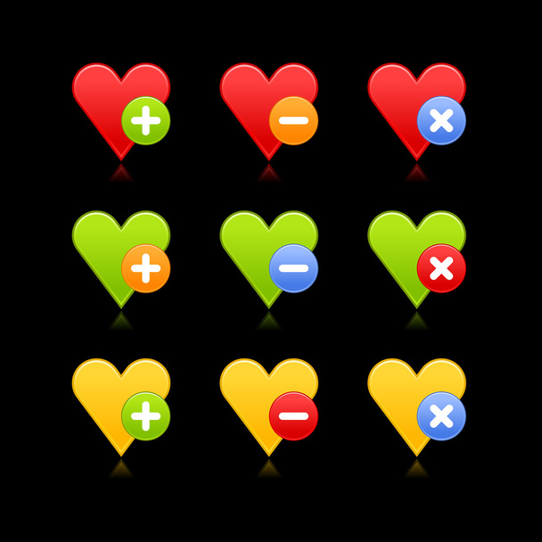 Color satinado corazón favorito web 2.0 botón con reflexión sobre fondo negro
 - Vector, Imagen