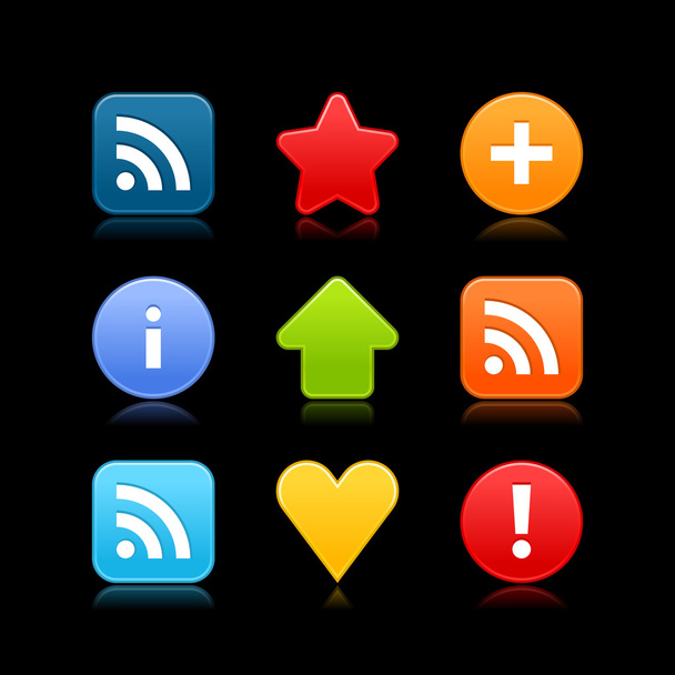 Satin smooth web 2.0 internet button set. Colored icons with shadow on black background - Vektor, obrázek