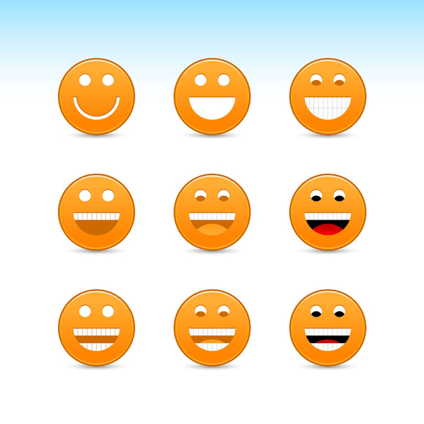laranja sorridente rosto web 2.0 botão com sombra cinza no fundo branco
 - Vetor, Imagem