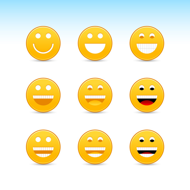 yellow smiling face web 2.0 button with gray shadow on white background - Vector, Image