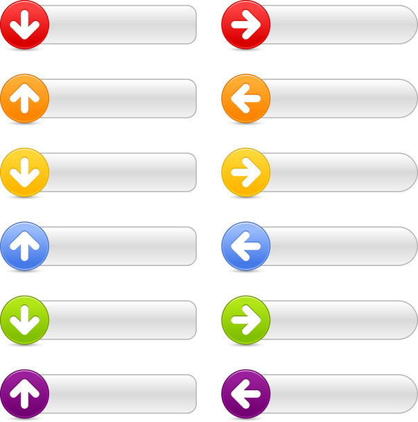 12 colored button arrow sign web 2.0 navigation panels with shadow on white - Vector, Image