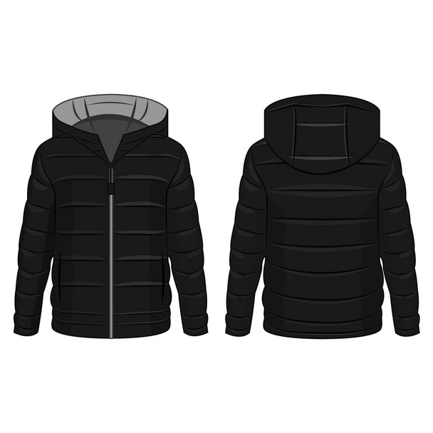 Черная зима вниз молнию куртку с серым вытяжкой изолированный вектор на белом фоне
 - Вектор,изображение