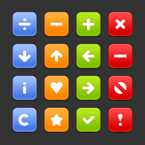 színes web 2.0 gombok-val Navigálás ikonjára. savmart sima lekerekített négyzet alakú formák árnyék, szürke. - Vektor, kép