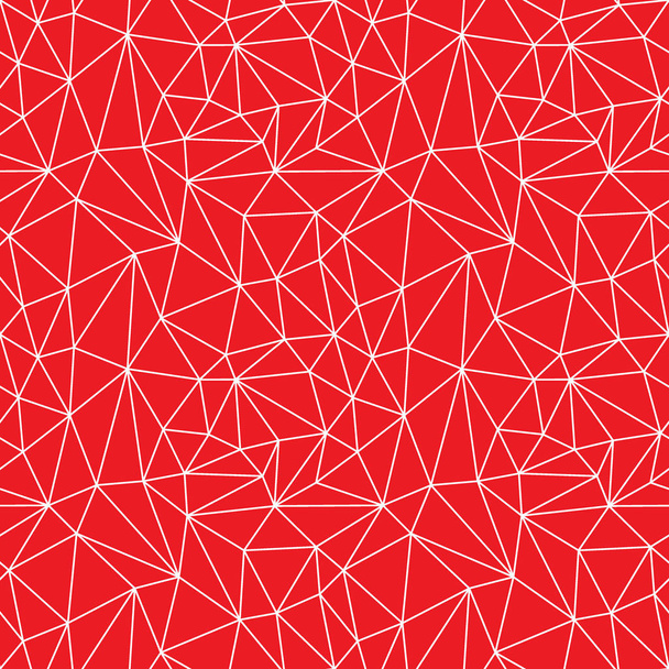 Abstracte geometrische naadloze patroon. Spinnenweb. Raagbol. Net. Netwerk. Naadloze driehoeken. Witte gebroken lijnen op de rode achtergrond. Vectorillustratie. - Vector, afbeelding