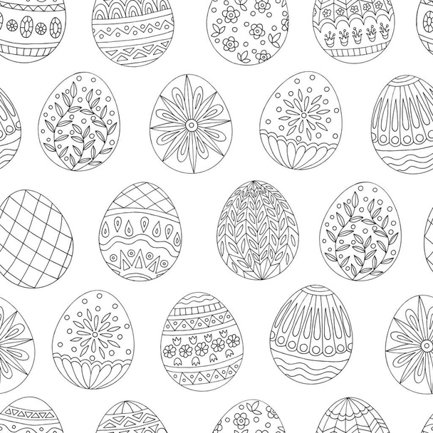 Seamless pattern with hand drawn easter eggs doodles, for coloring books - ベクター画像