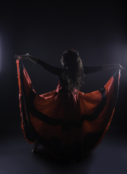 Young romany woman dance spanish flamenco in studio - Photo, Image