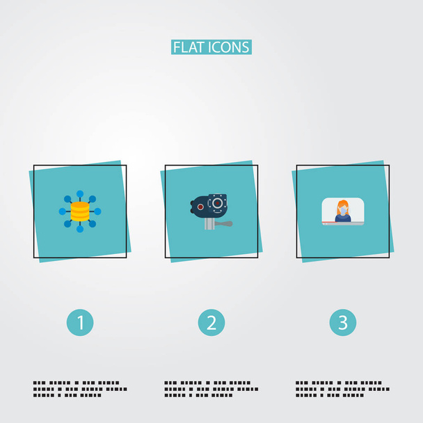 Set of modern icons flat style symbols with big data, video blogger, action cam and other icons for your web mobile app logo design. - Photo, Image
