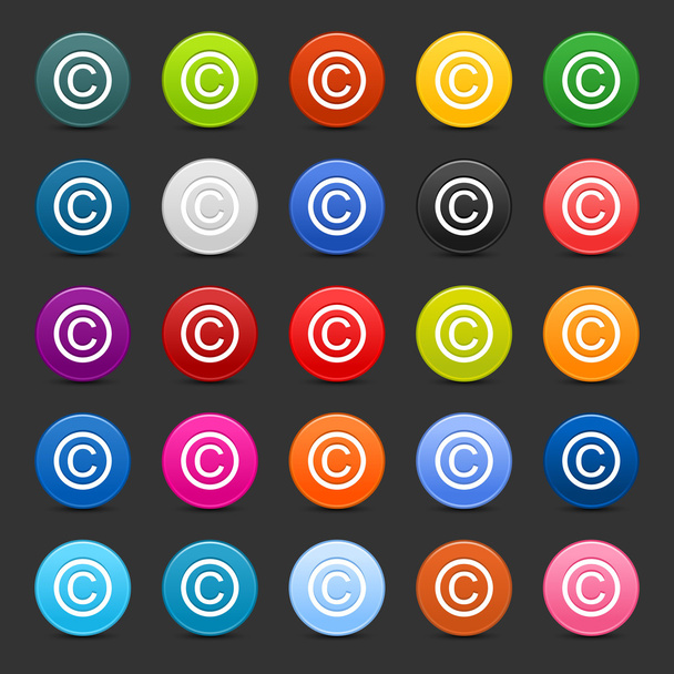25 satined web 2.0 button with copyright sign. Colorful round shapes with shadow on gray background - Vektor, kép